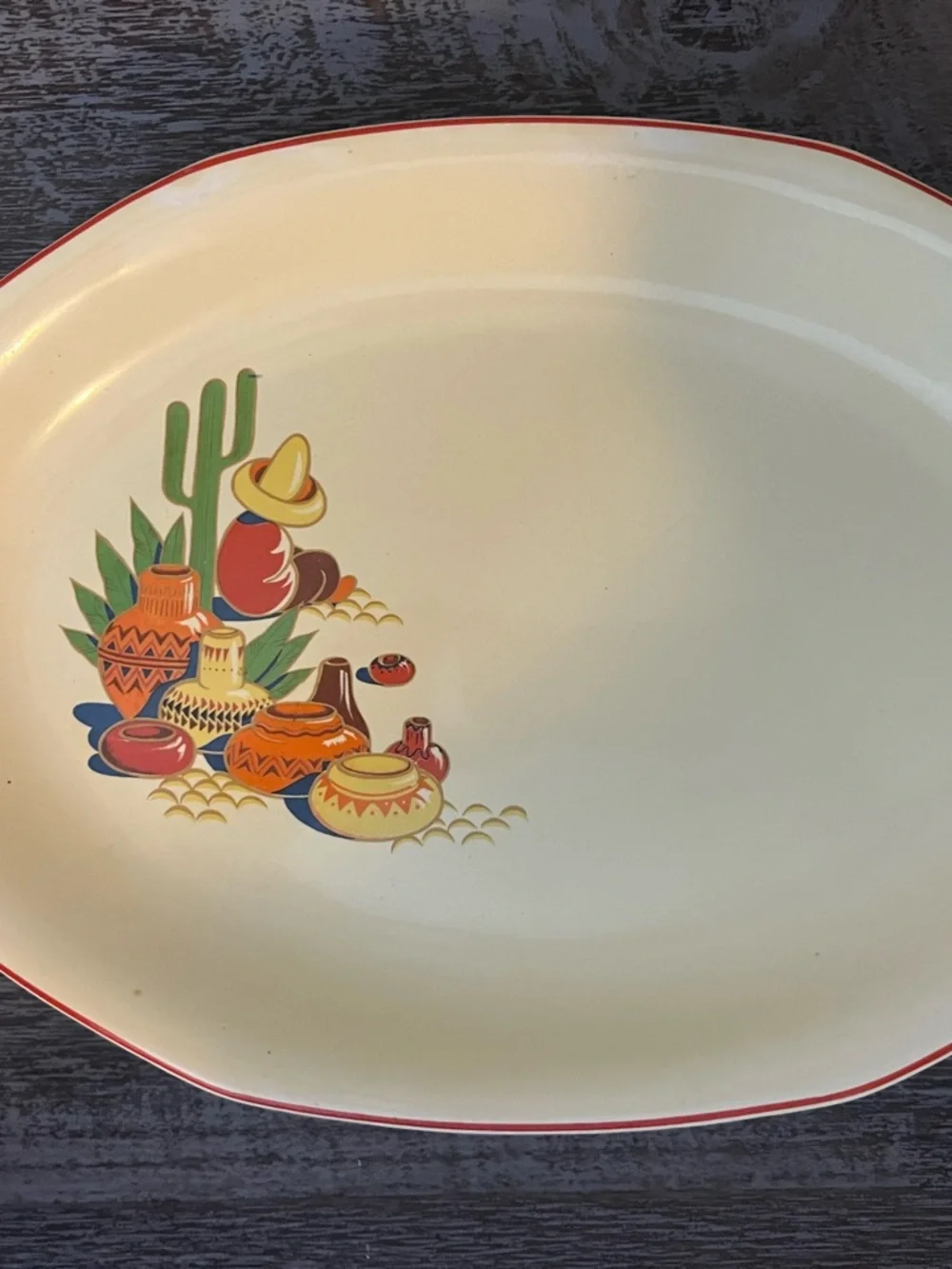 Vintage Homer Laughlin dishes in the Mexicana pattern